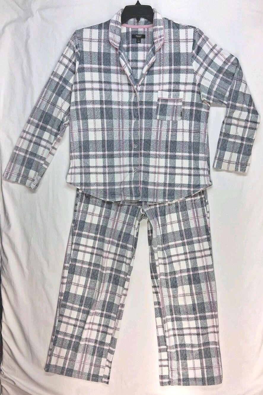 Simply Vera Wang 2 Pc Pajama Set Womens Pink Gray Plaid L Comfy Cabin Hygge